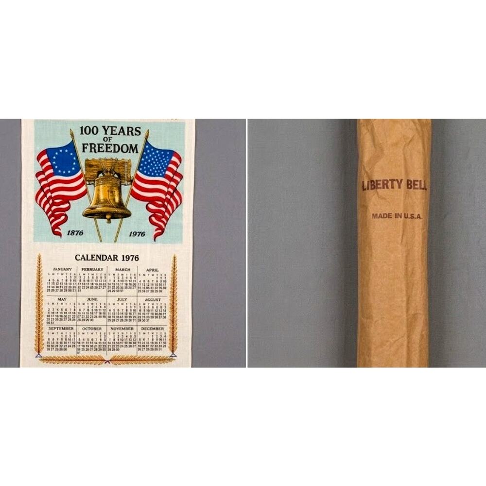 Vintage 1976 Liberty Bell Bicentennial Linen Calendar Towel Gift Decor New